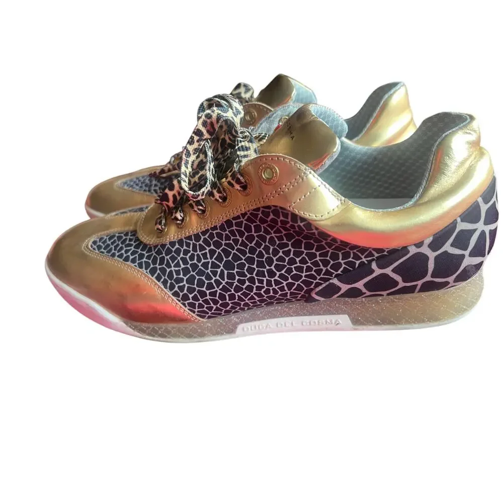 Duca Del Cosma Kubana Golf Shoes Women‎ 8.5 Gold Animal Print Waterproof Comfort